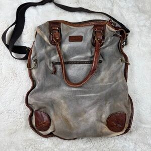 Bed Stu New Castle Crossbody Hand Bag Leather Canvas Blue Wash